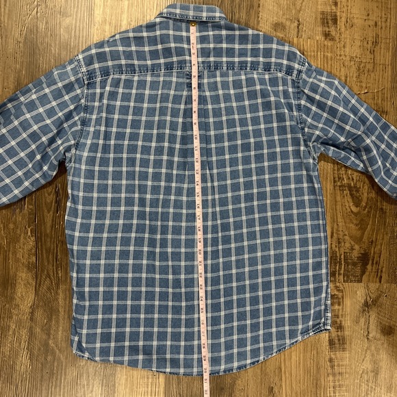 Men's LLBean Size Med Blue White Plaid Heavy Twill Button Down Long Sleeve Shirt - Picture 12 of 14